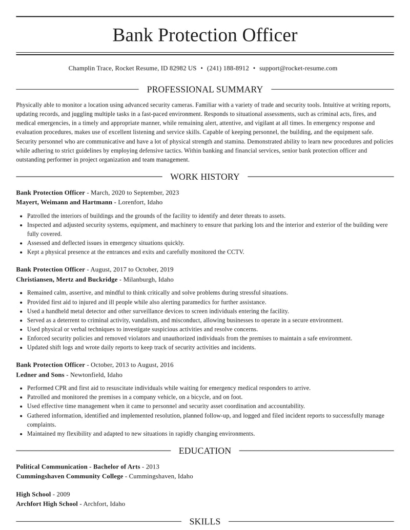 bank protection officer banking and financial services resume elegant template 2 ele