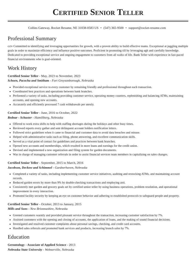 certified senior teller banking and financial services resume classic template 1 cla