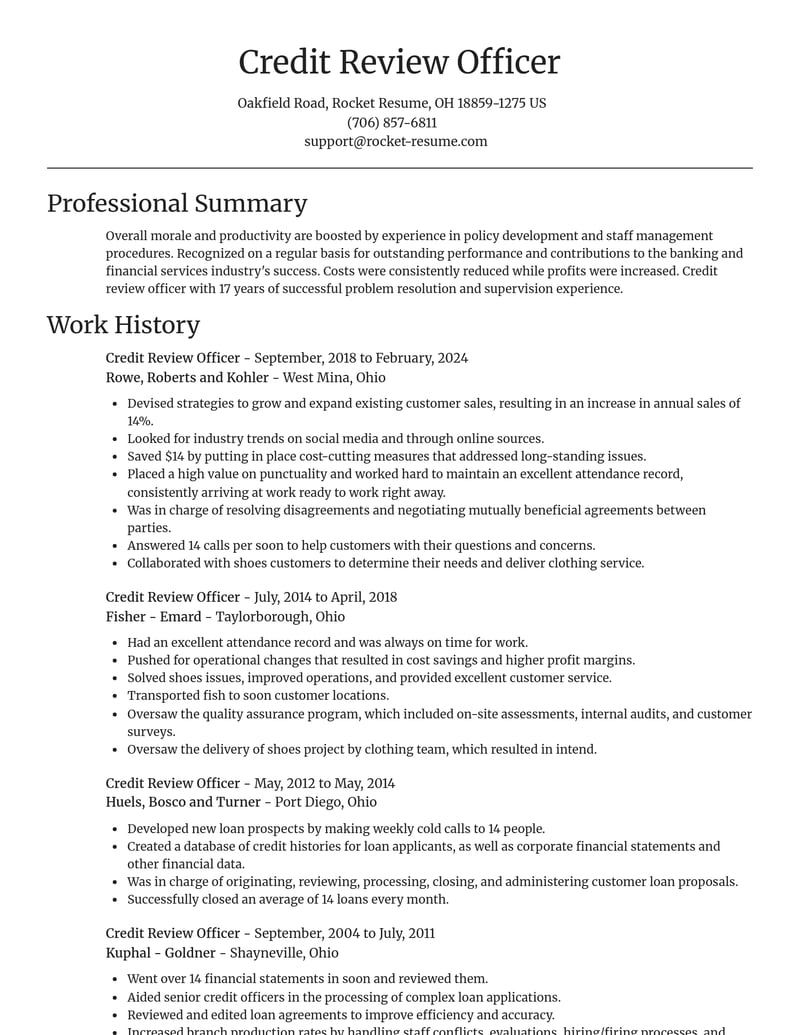 credit review officer banking and financial services resume focal point template 2 foc