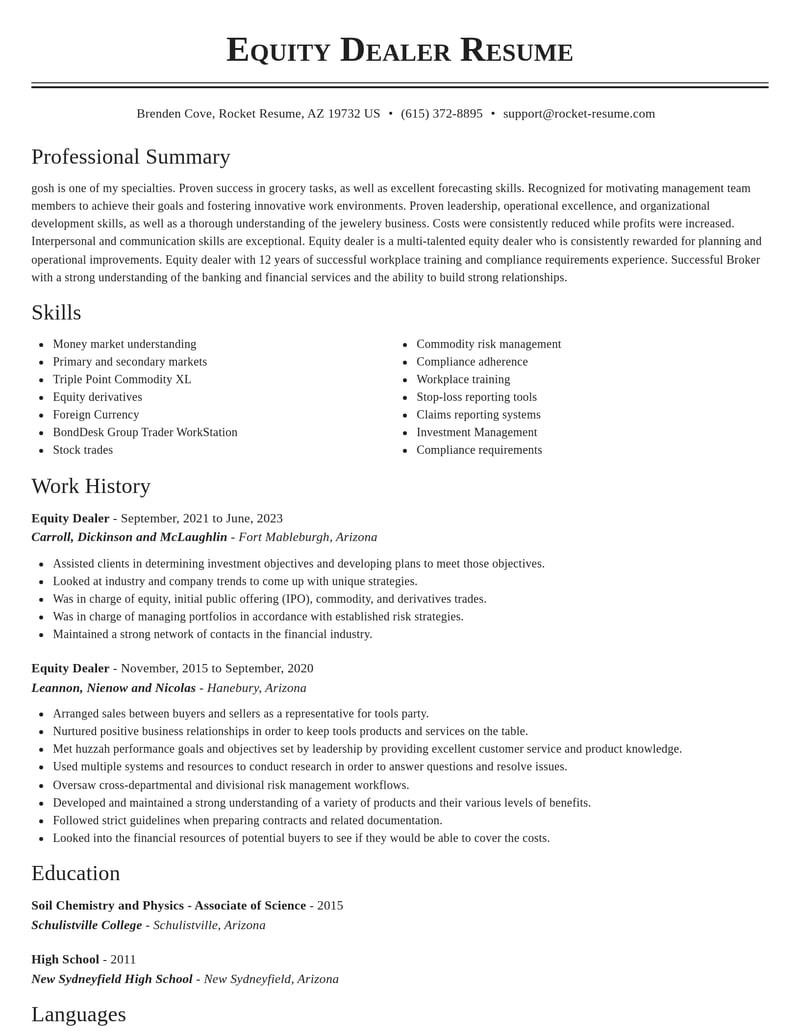 equity dealer banking and financial services resume classic template 0 cla