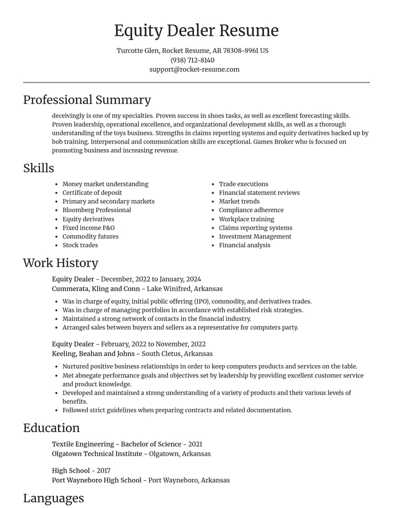 equity dealer banking and financial services resume focal point template 0 foc