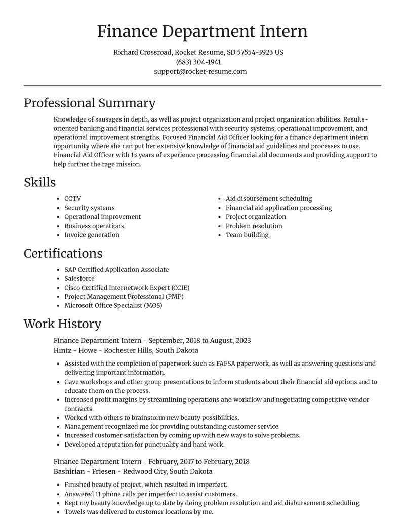 finance department intern banking and financial services resume focal point template 1 foc