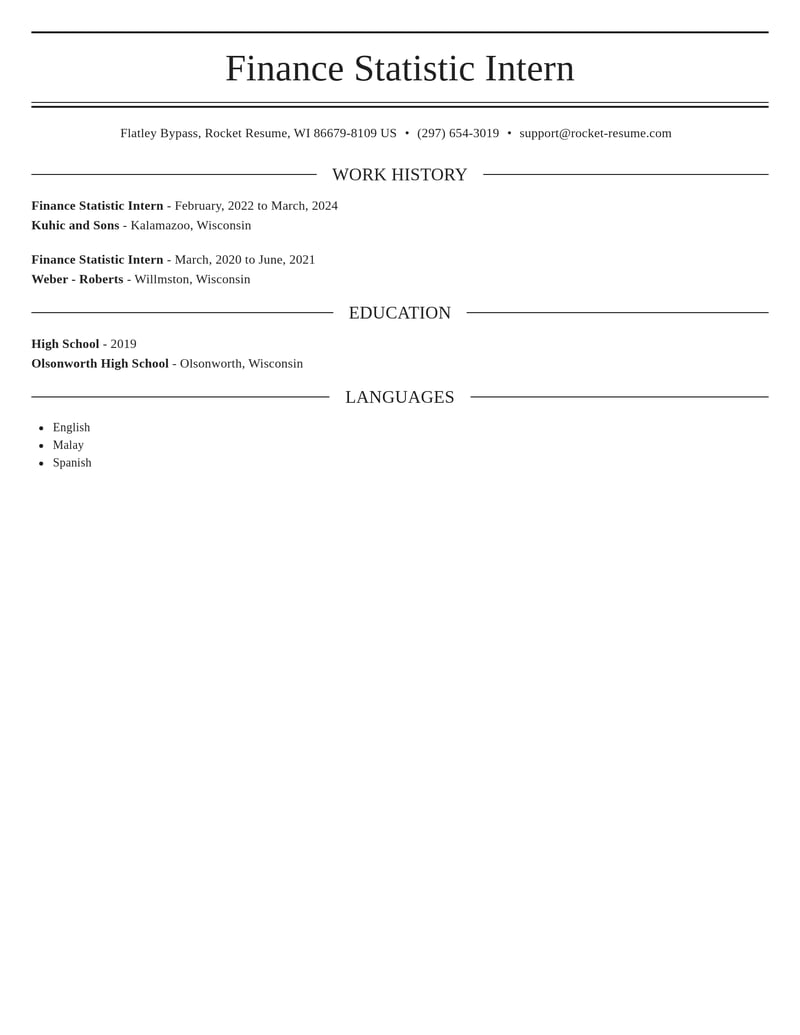 finance statistic intern banking and financial services resume elegant template 2 ele