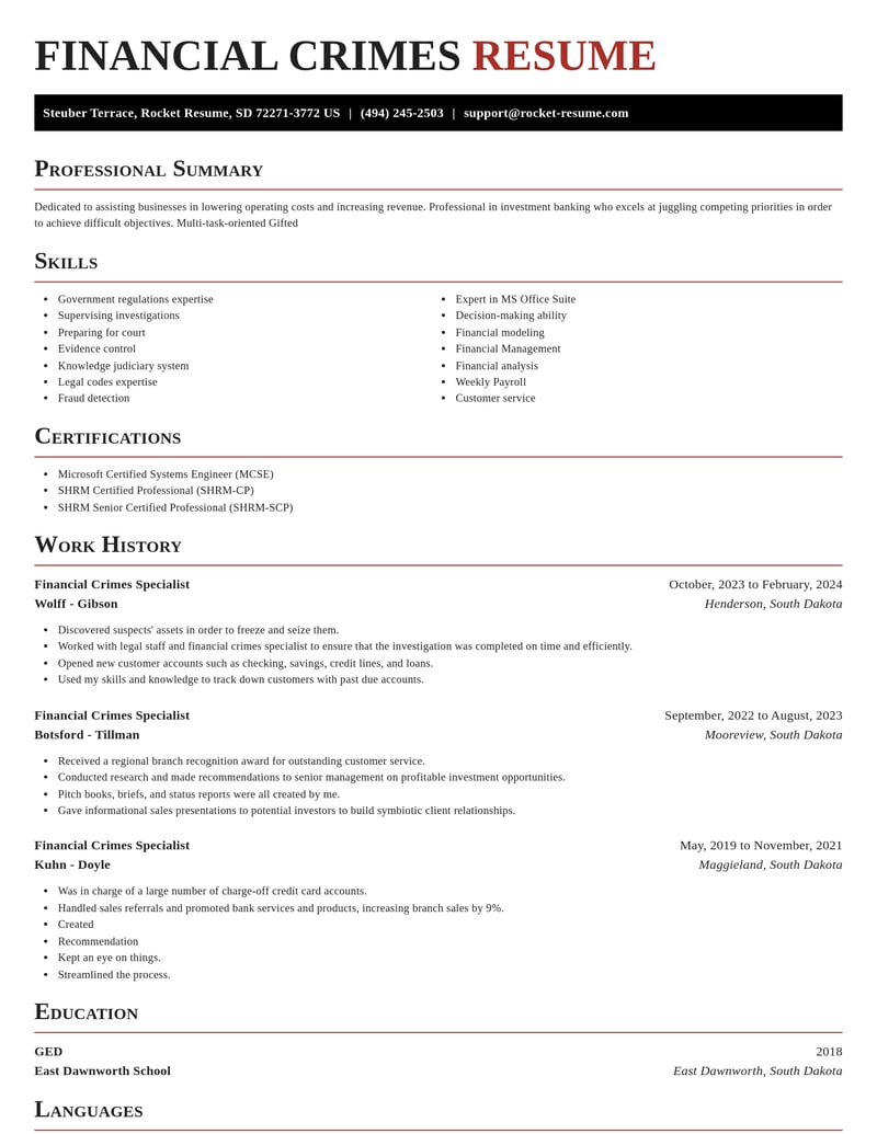 financial crimes specialist banking and financial services resume exquisite template 2 exq