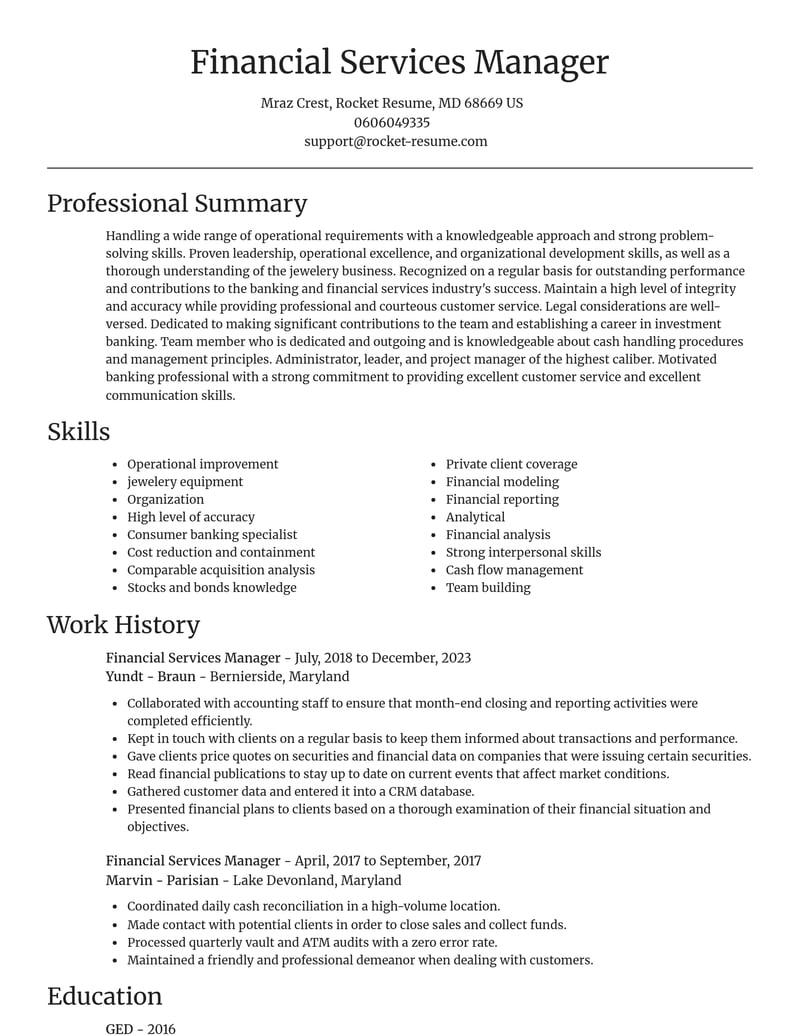 financial services manager banking and financial services resume focal point template 2 foc
