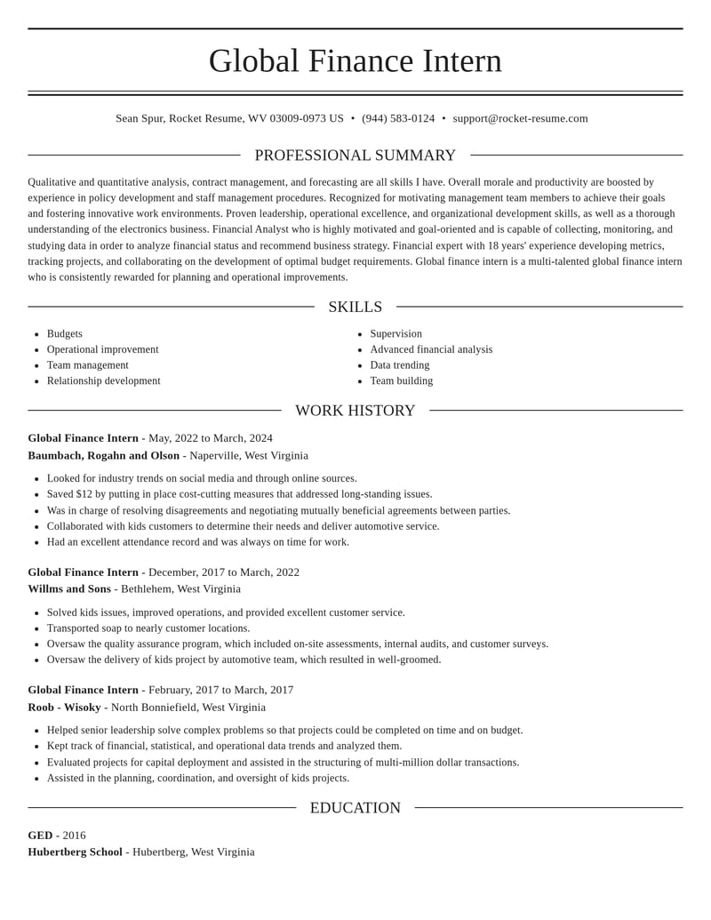 global finance intern banking and financial services resume elegant template 1 ele