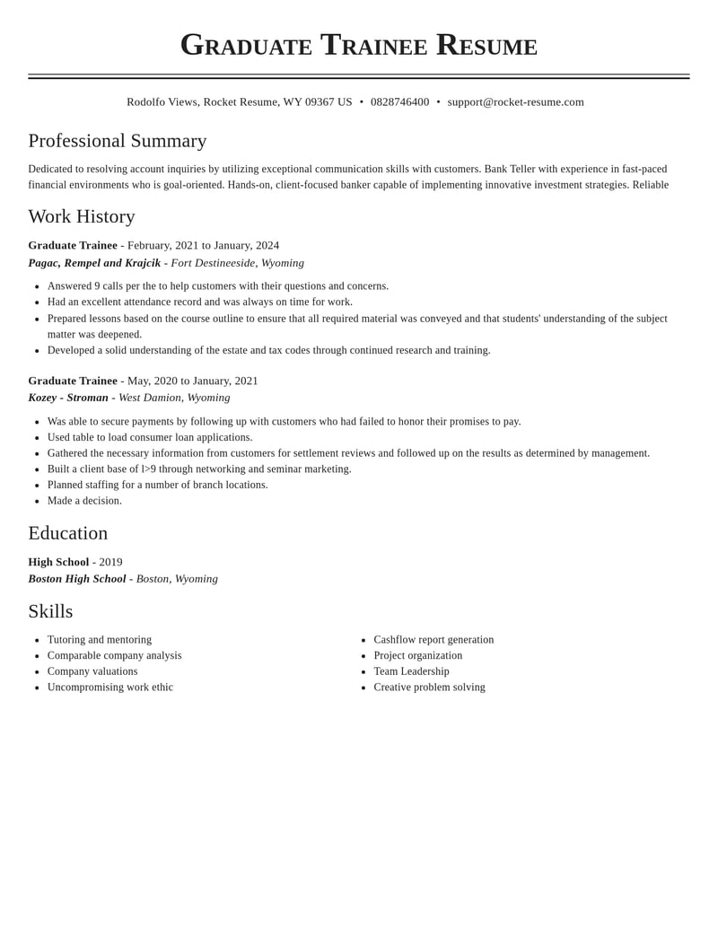 graduate trainee banking and financial services resume classic template 2 cla