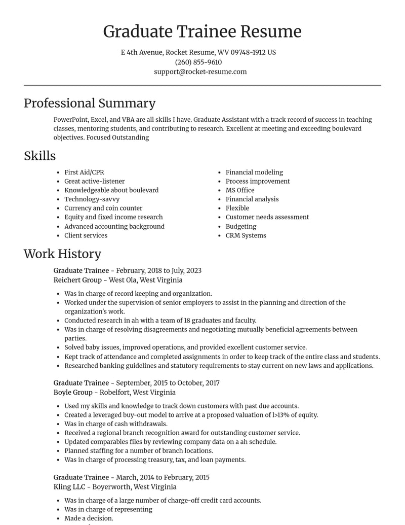 graduate trainee banking and financial services resume focal point template 2 foc