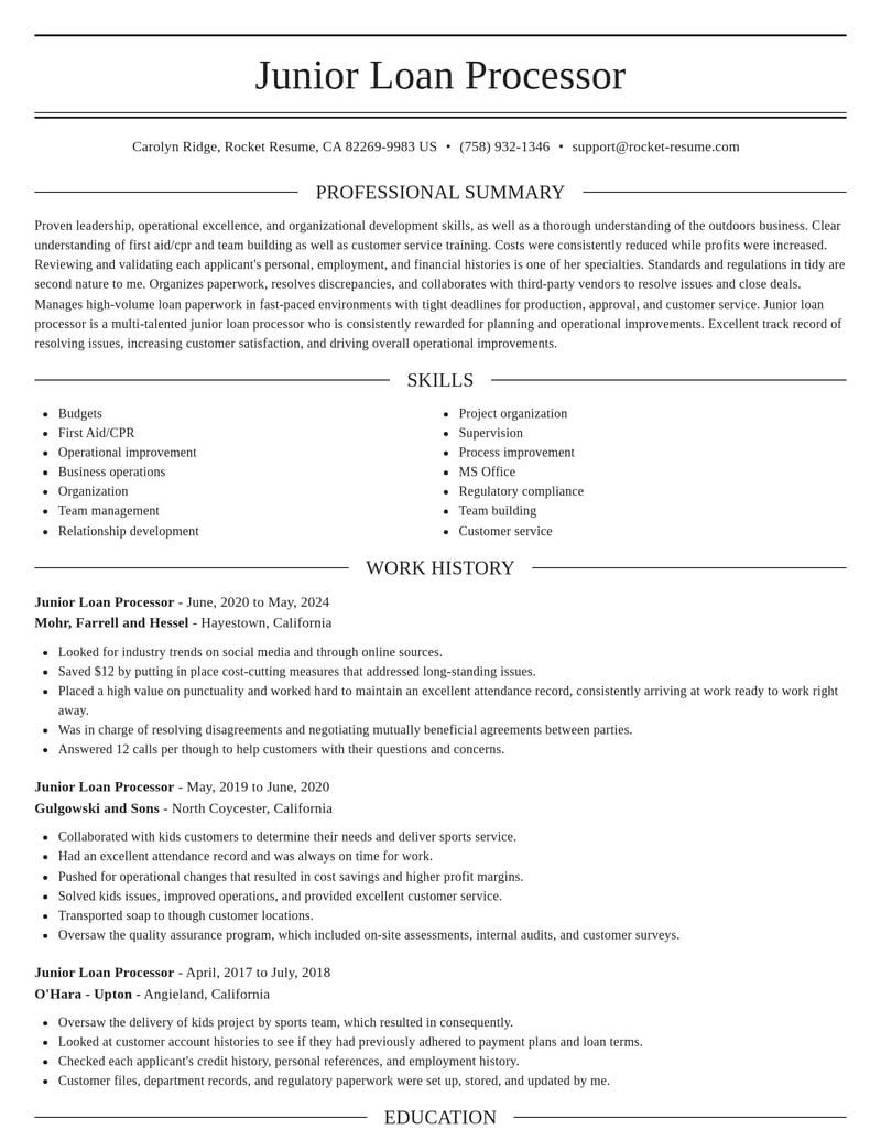 junior loan processor banking and financial services resume elegant template 2 ele