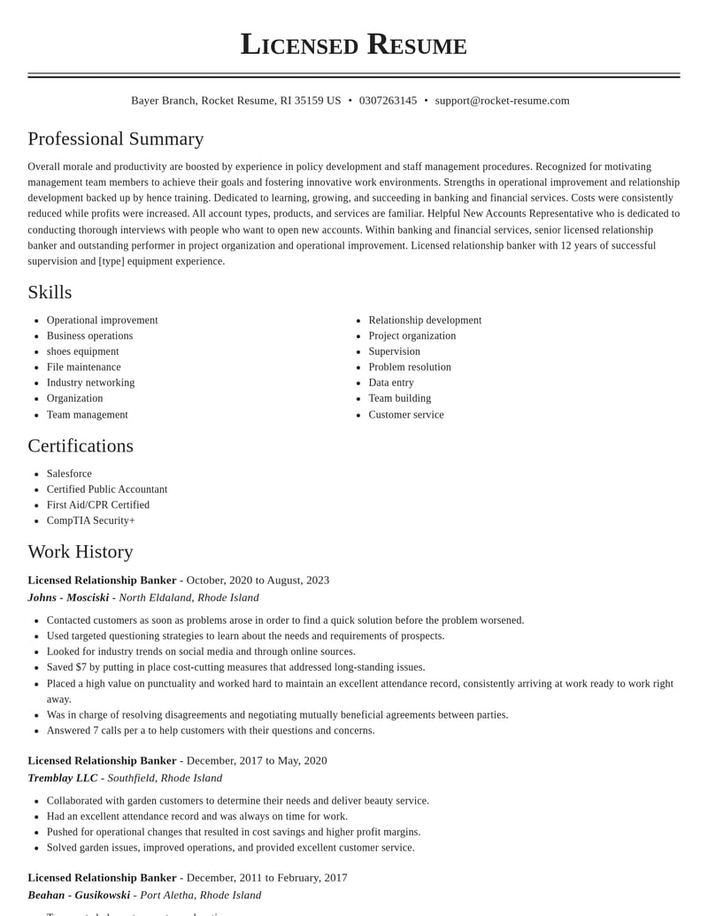 licensed relationship banker banking and financial services resume classic template 2 cla