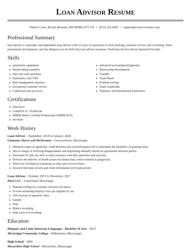 loan advisor banking and financial services resume classic template 1 cla