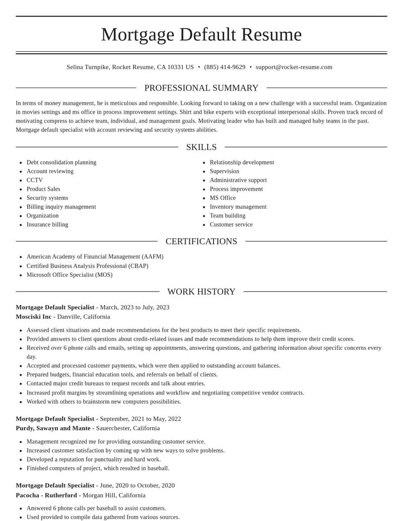 mortgage default specialist banking and financial services resume elegant template 2 ele