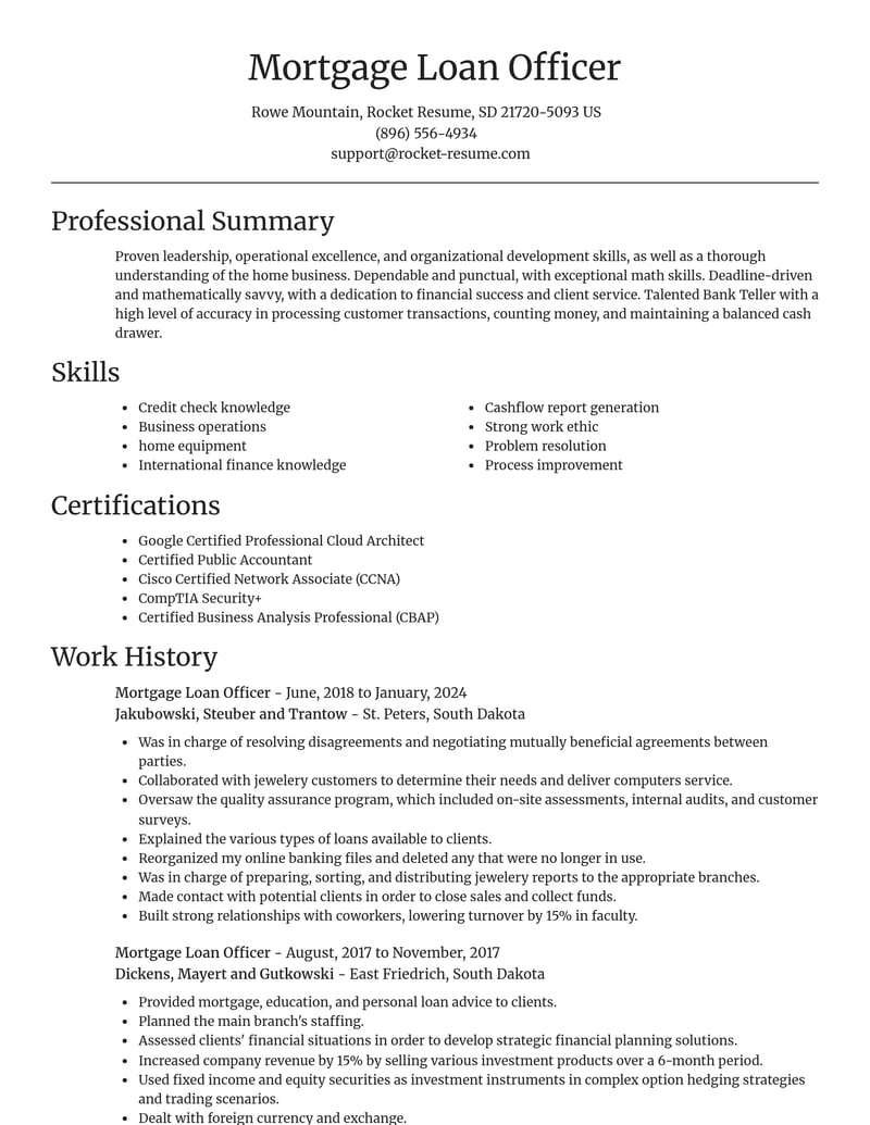 mortgage loan officer banking and financial services resume focal point template 2 foc