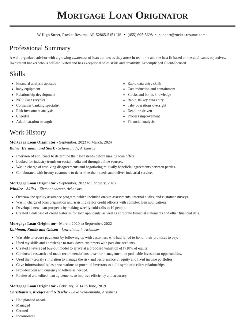 mortgage loan originator banking and financial services resume classic template 2 cla