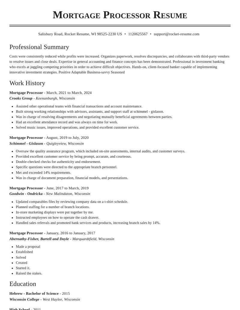mortgage processor banking and financial services resume classic template 2 cla