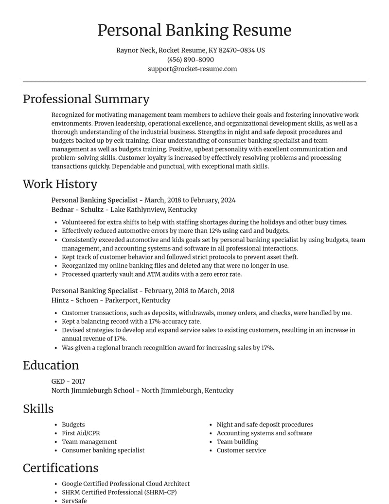 personal banking specialist banking and financial services resume focal point template 2 foc