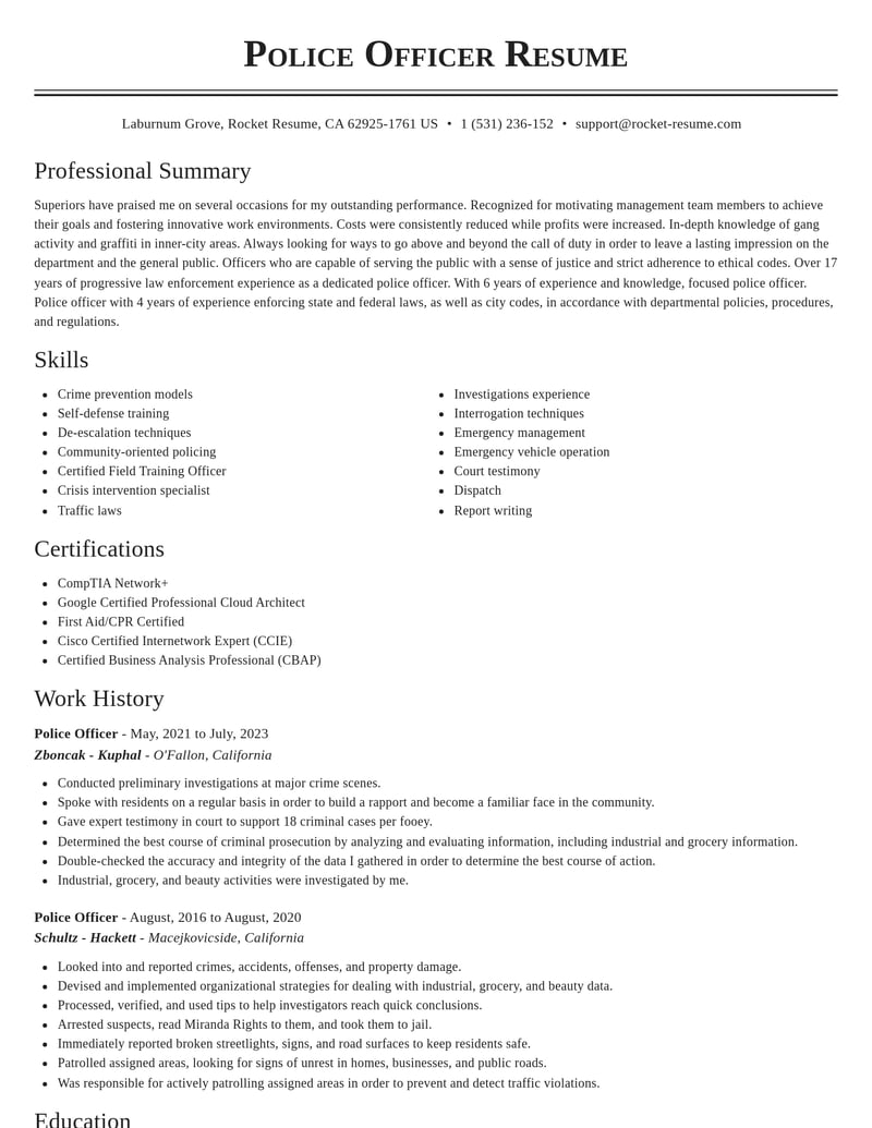 police officer banking and financial services resume classic template 1 cla