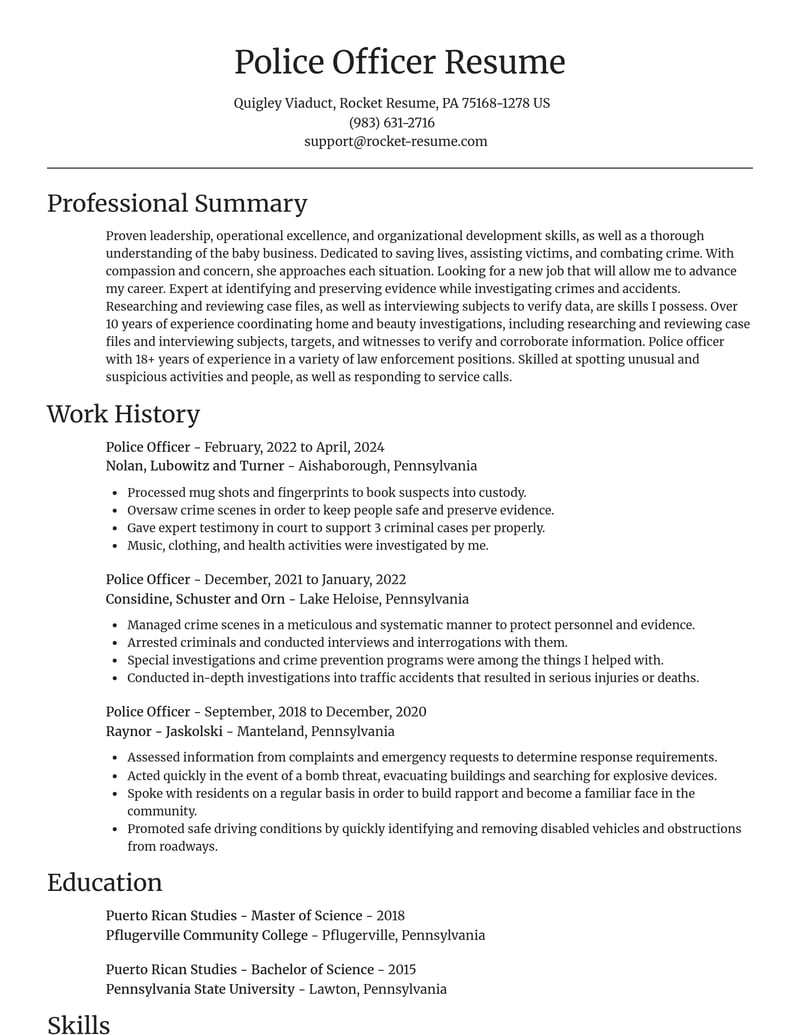 police officer banking and financial services resume focal point template 2 foc