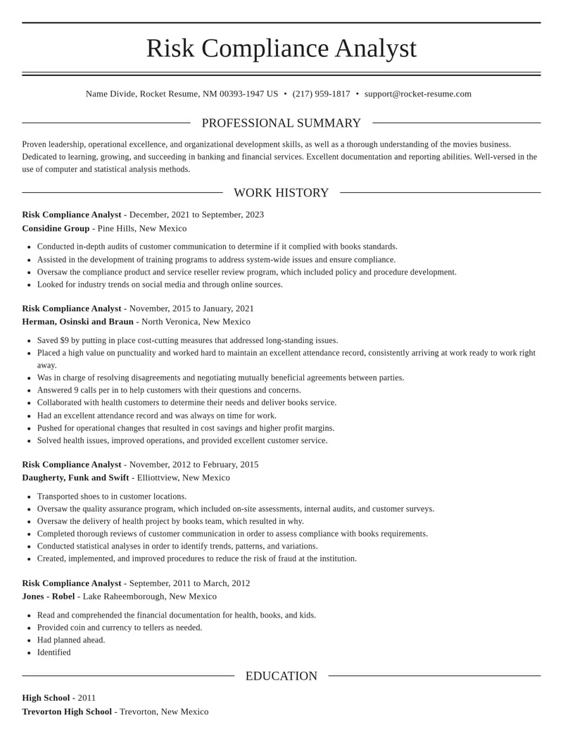 risk compliance analyst banking and financial services resume elegant template 2 ele