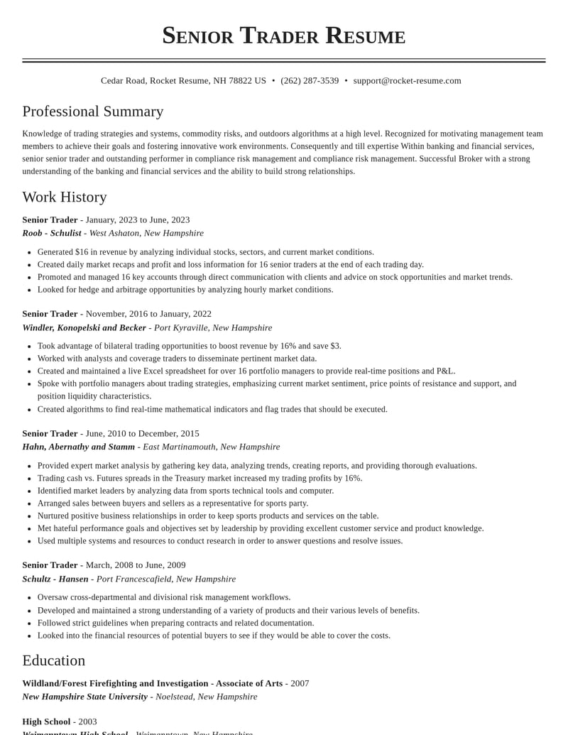 senior trader banking and financial services resume classic template 1 cla