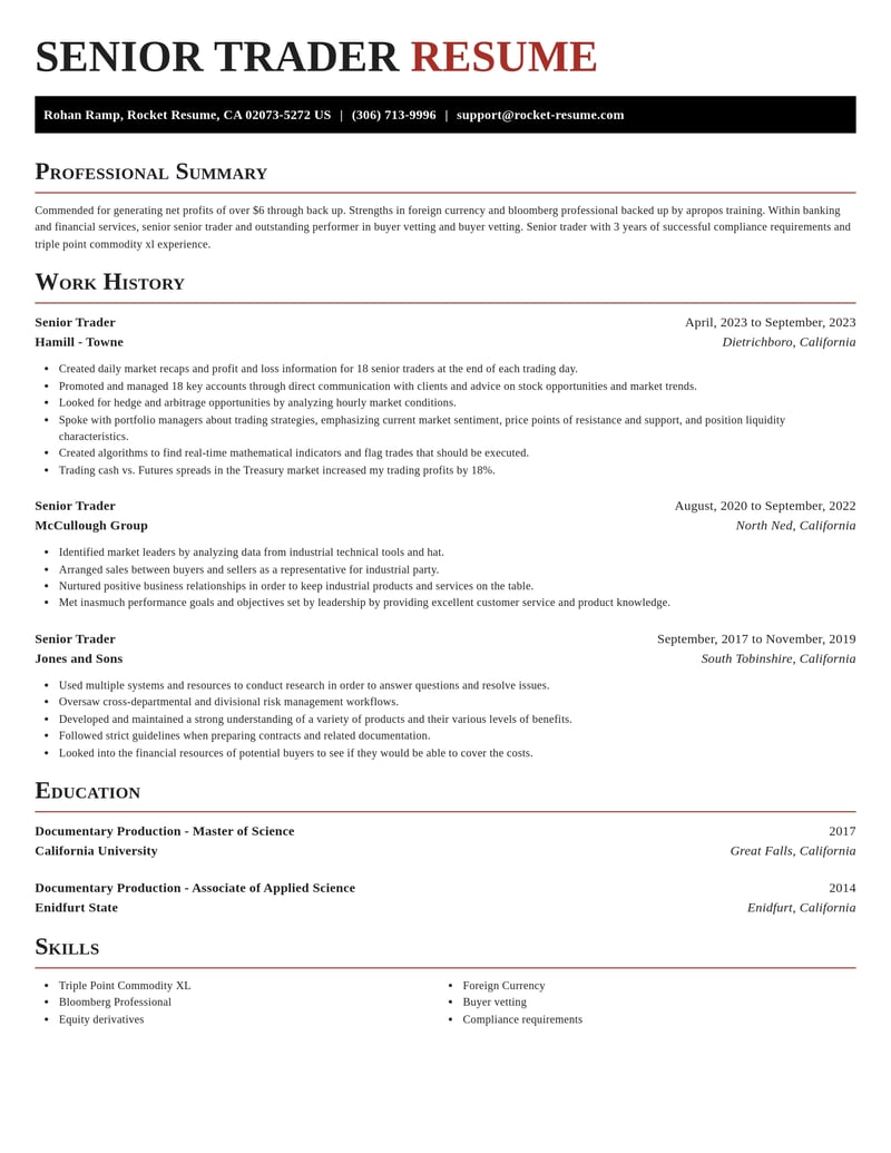 senior trader banking and financial services resume exquisite template 1 exq