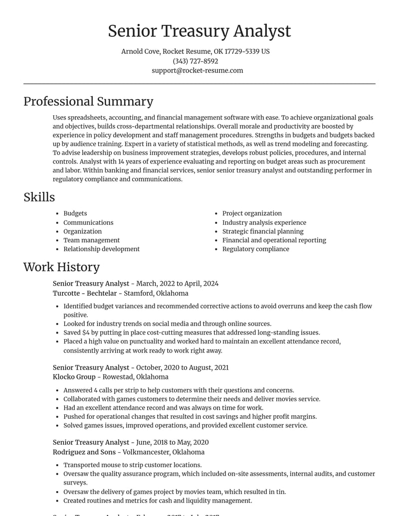 senior treasury analyst banking and financial services resume focal point template 1 foc