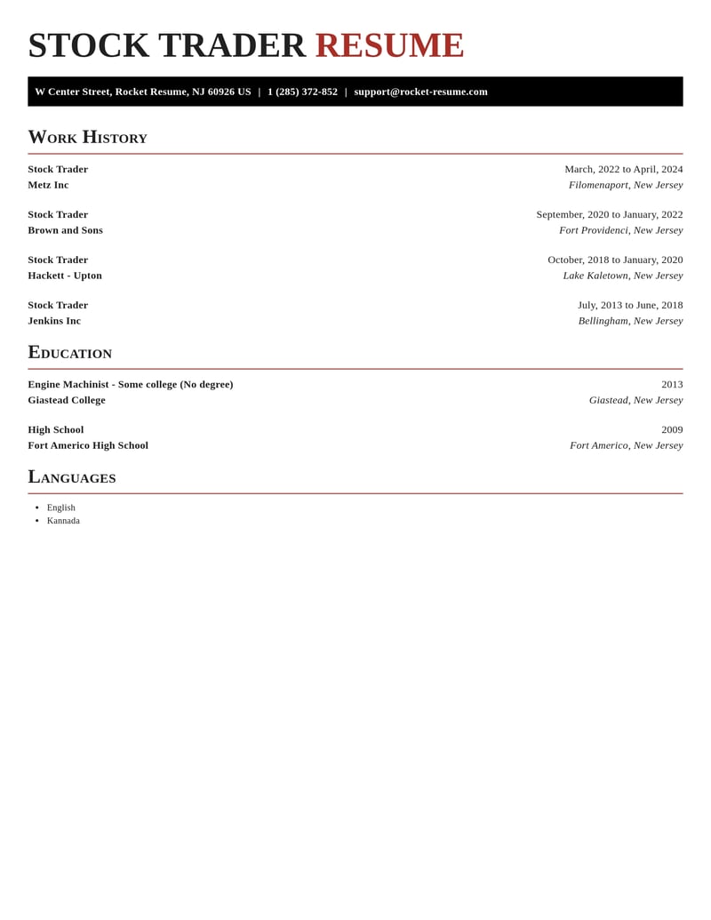 stock trader banking and financial services resume exquisite template 2 exq