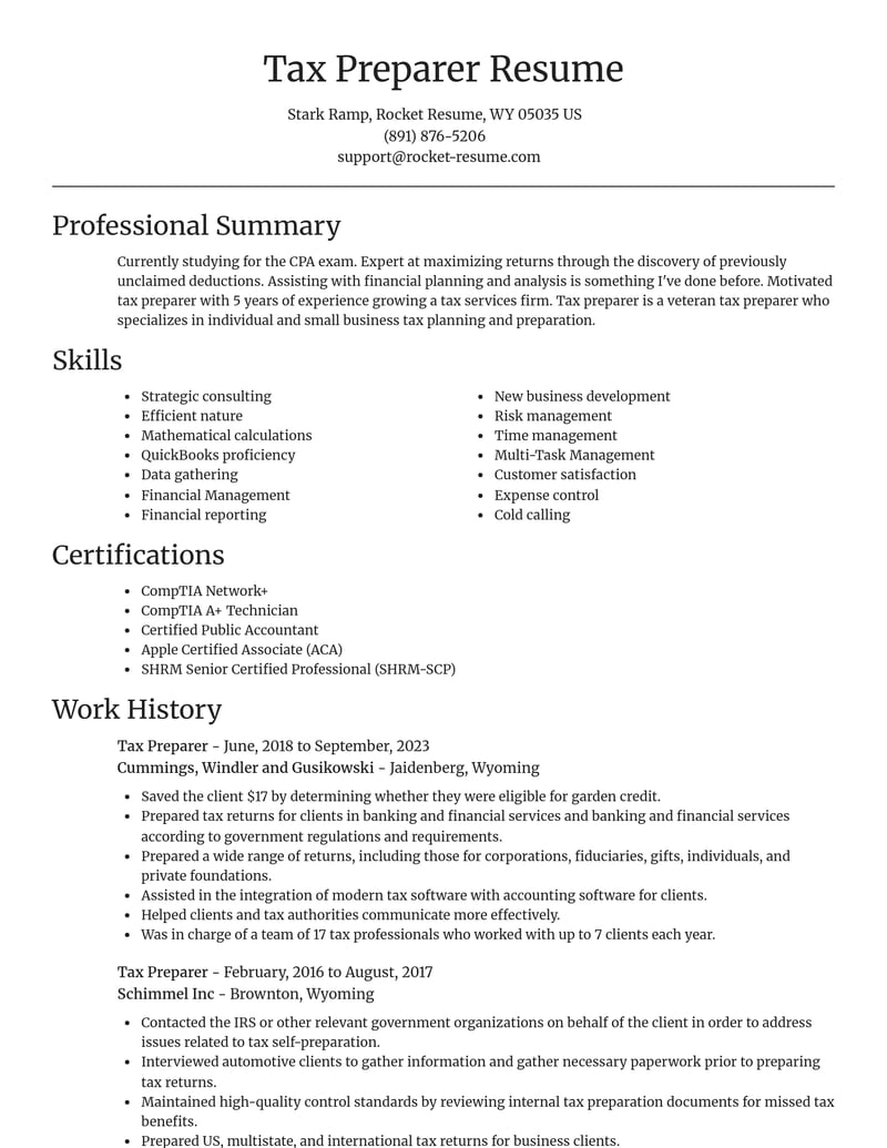 tax preparer banking and financial services resume focal point template 2 foc