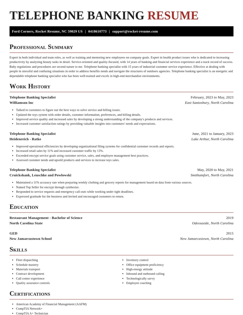telephone banking specialist banking and financial services resume exquisite template 0 exq