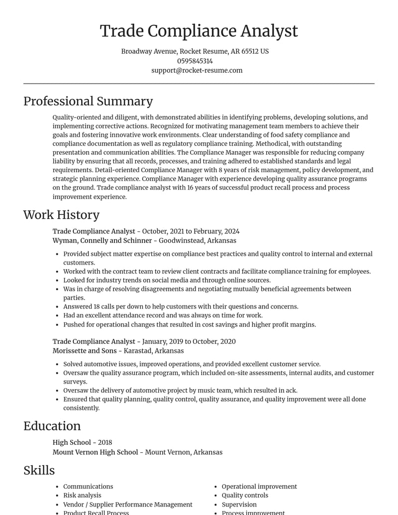 trade compliance analyst banking and financial services resume focal point template 2 foc