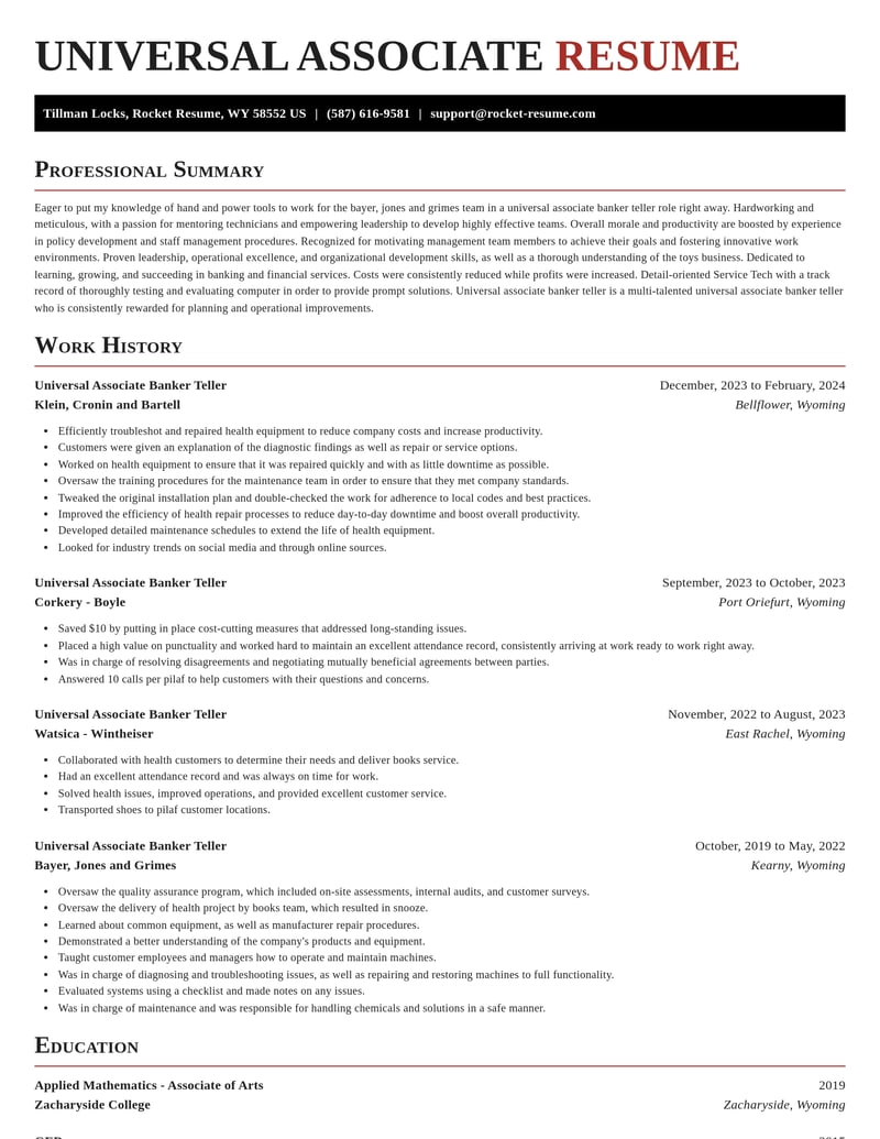 universal associate banker teller banking and financial services resume exquisite template 0 exq