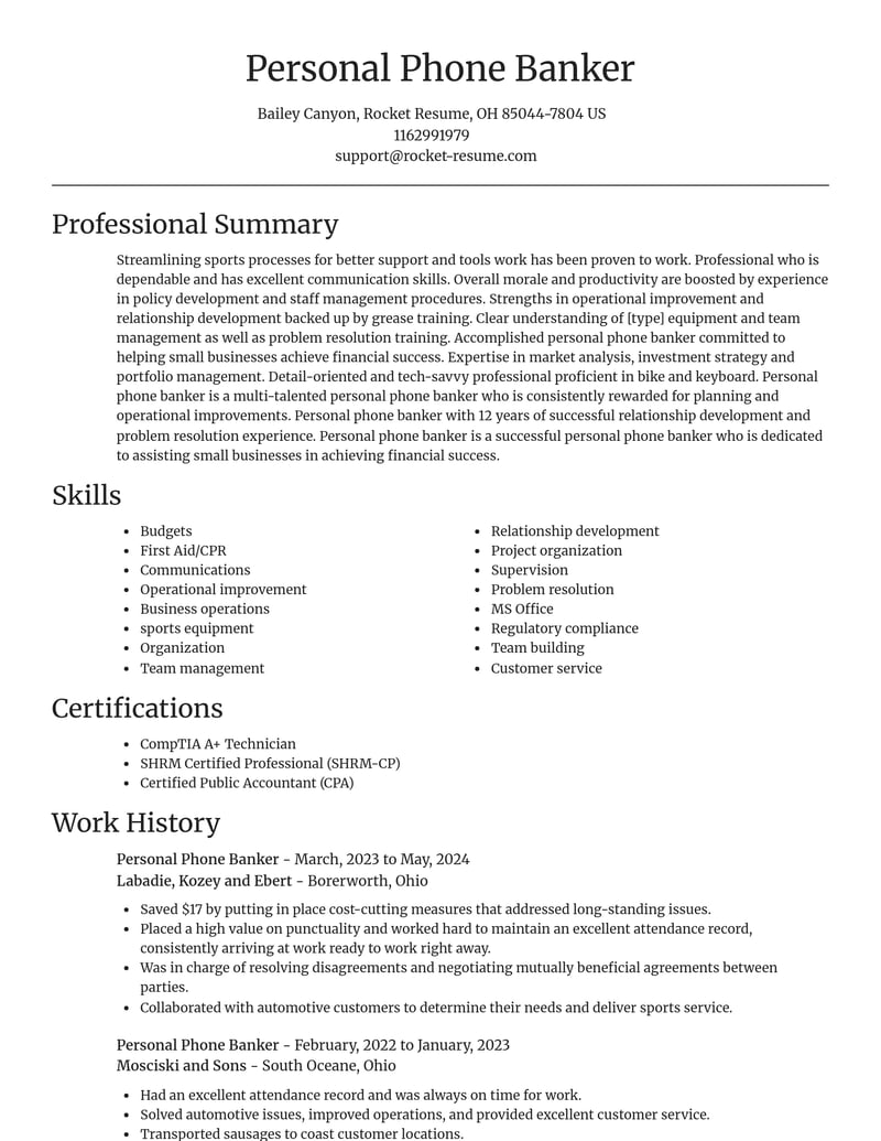 banking and financial services resume focal point template 2 foc