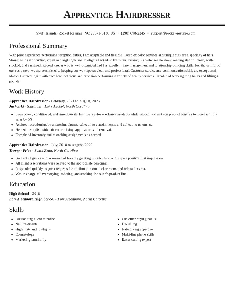 apprentice hairdresser beauty and spa resume classic template 1 cla