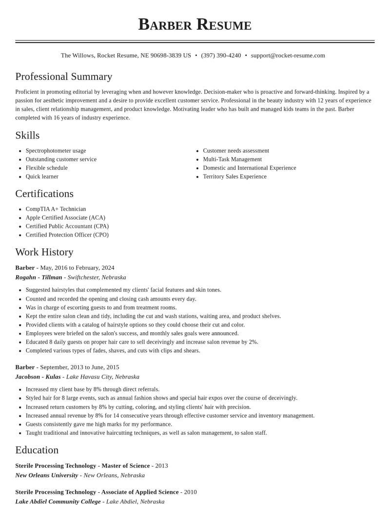 barber beauty and spa resume classic template 0 cla