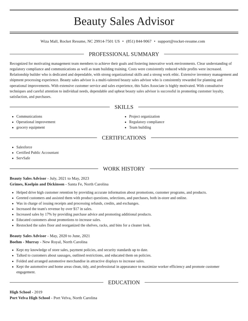 beauty sales advisor beauty and spa resume elegant template 1 ele