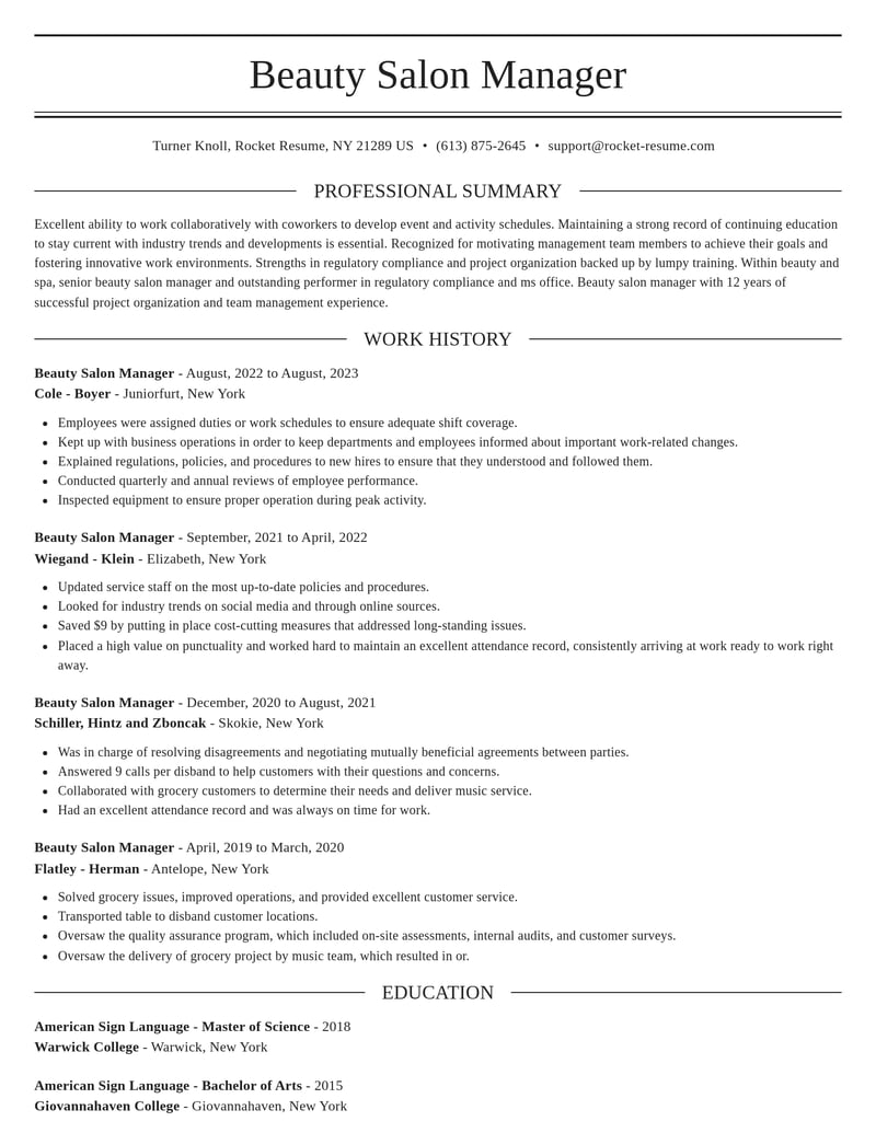 beauty salon manager beauty and spa resume elegant template 0 ele