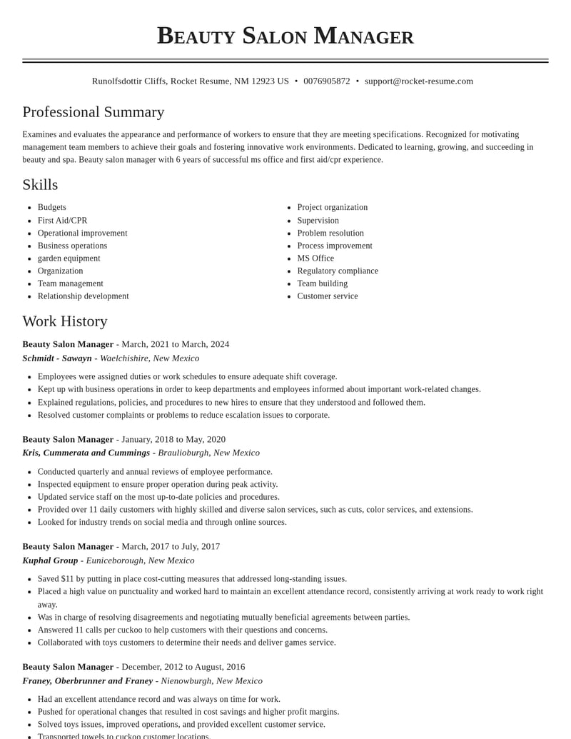 beauty salon manager beauty and spa resume classic template 1 cla