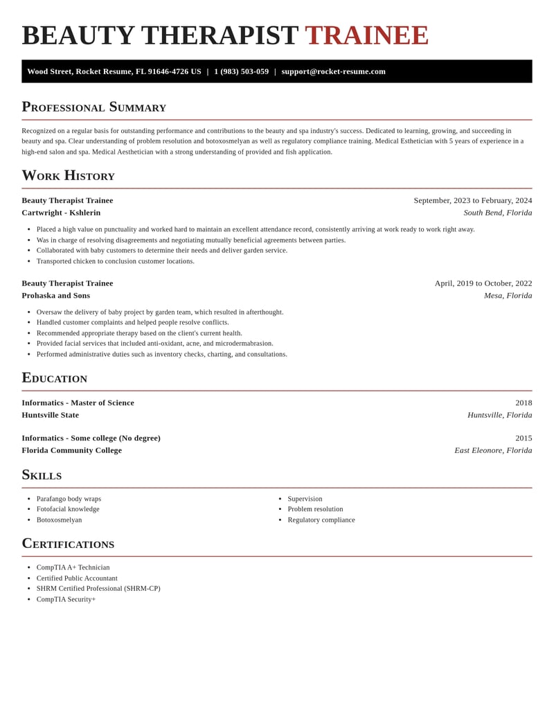beauty therapist trainee beauty and spa resume exquisite template 0 exq