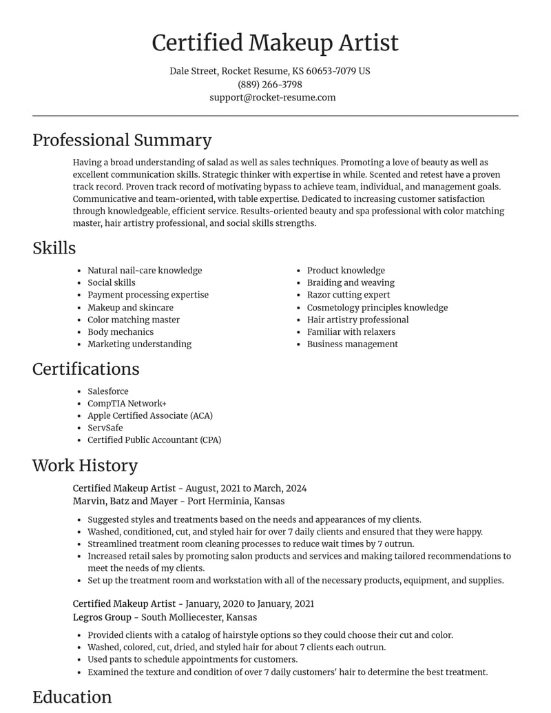 certified makeup artist beauty and spa resume focal point template 2 foc