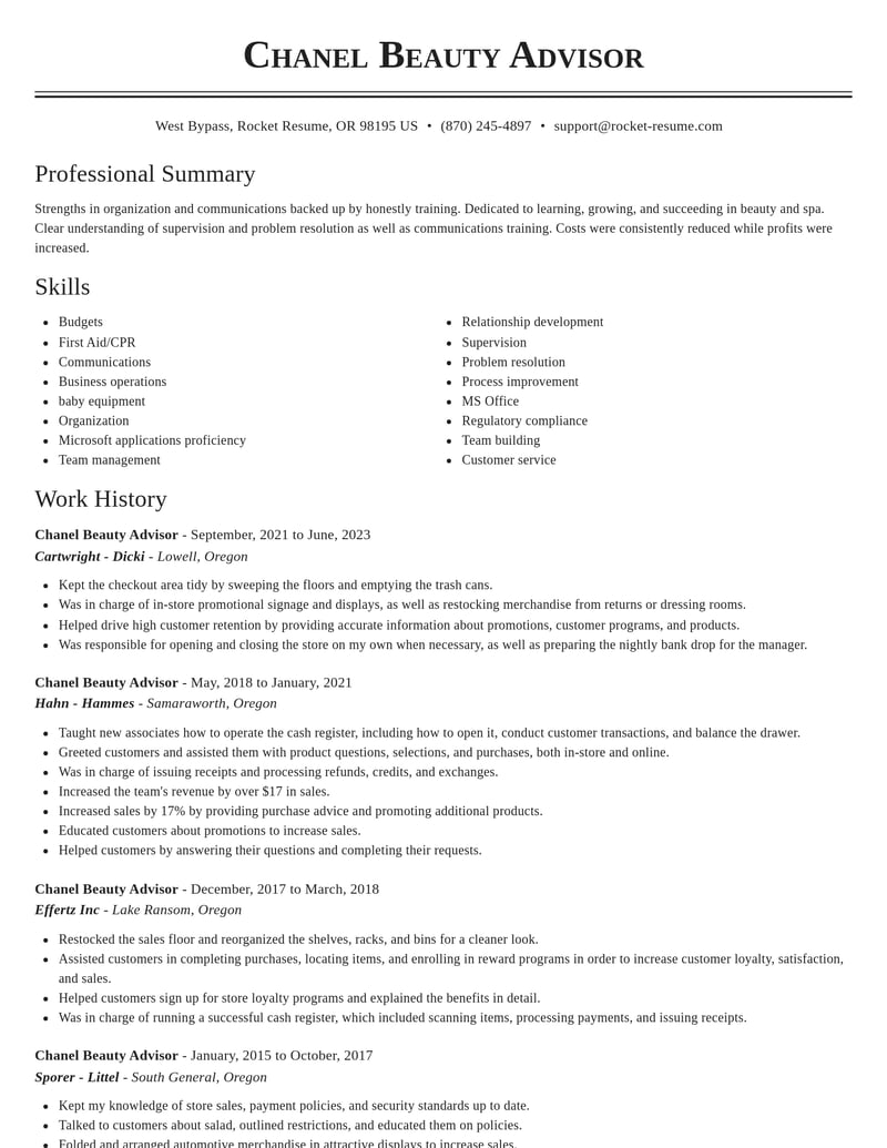 chanel beauty advisor beauty and spa resume classic template 0 cla