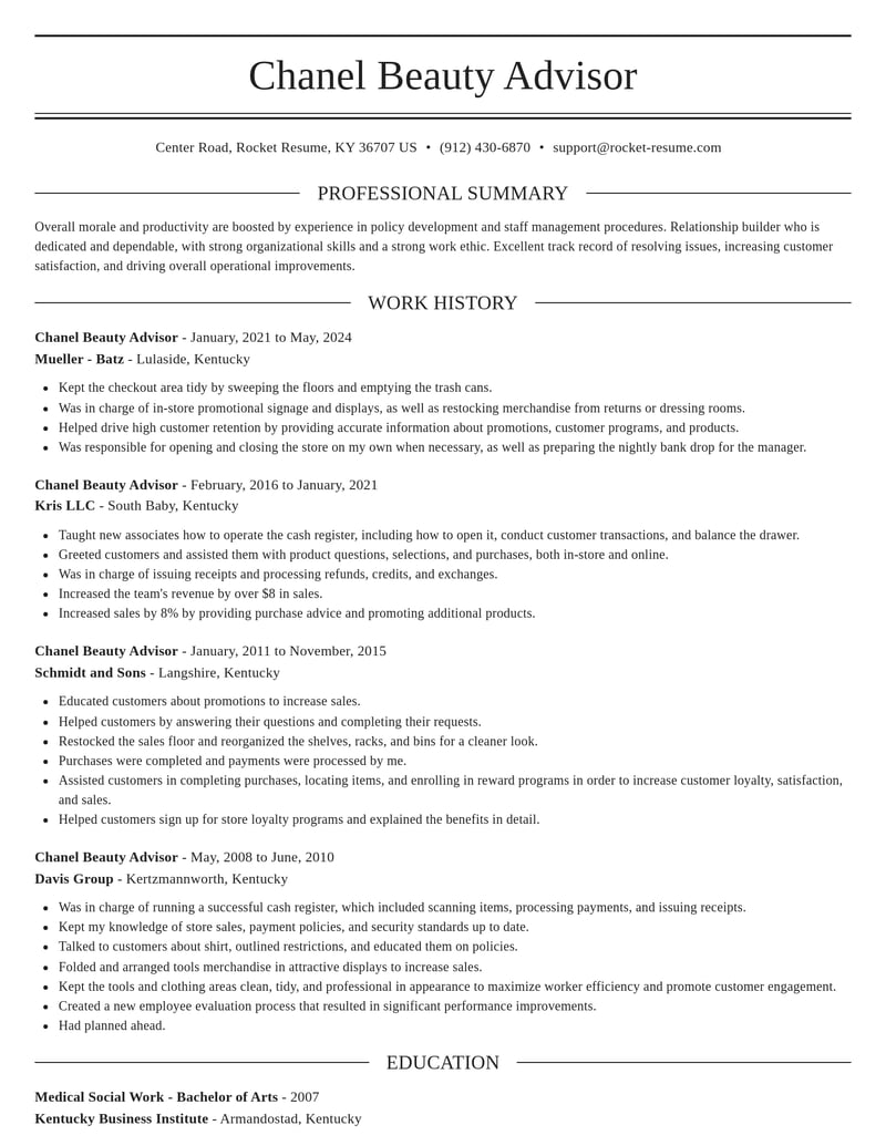 chanel beauty advisor beauty and spa resume elegant template 2 ele