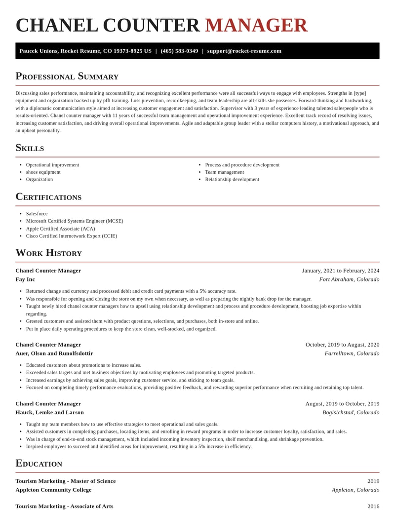 chanel counter manager beauty and spa resume exquisite template 1 exq