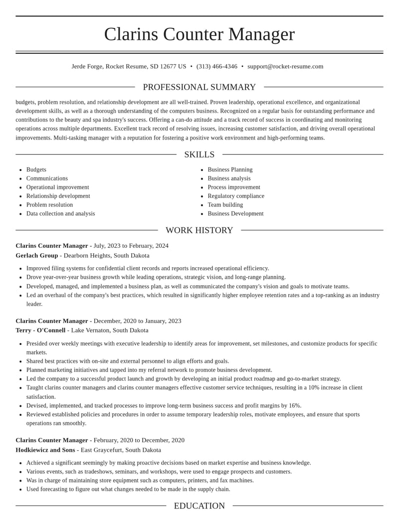 clarins counter manager beauty and spa resume elegant template 2 ele