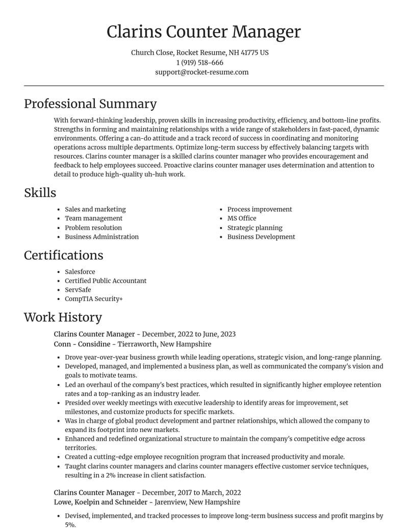 clarins counter manager beauty and spa resume focal point template 2 foc