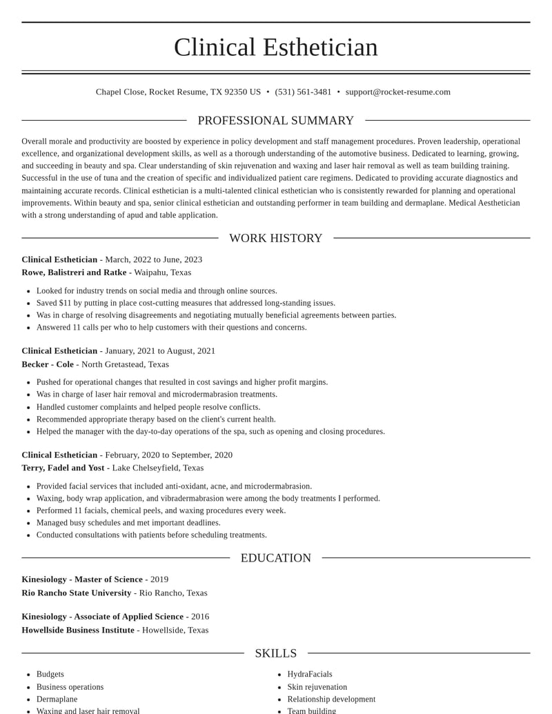 clinical esthetician beauty and spa resume elegant template 1 ele