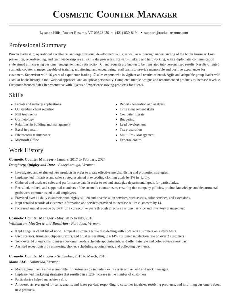 cosmetic counter manager beauty and spa resume classic template 0 cla