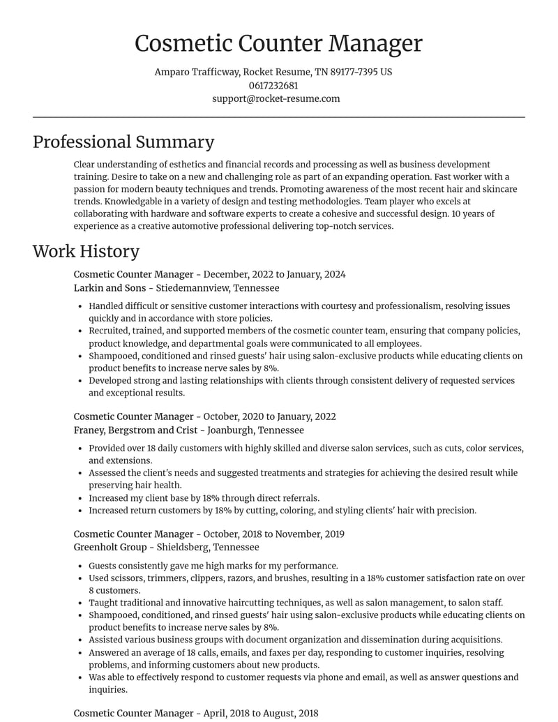 cosmetic counter manager beauty and spa resume focal point template 1 foc