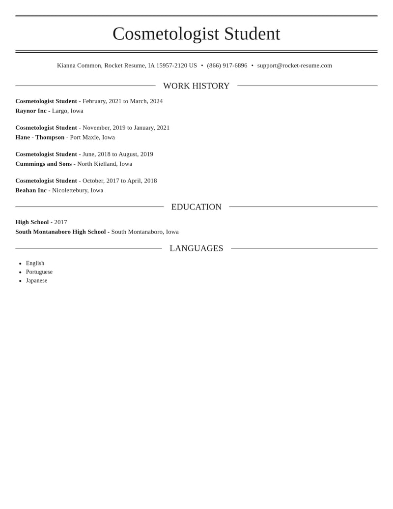 cosmetologist student beauty and spa resume elegant template 1 ele