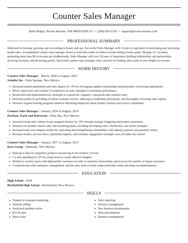 counter sales manager beauty and spa resume elegant template 0 ele