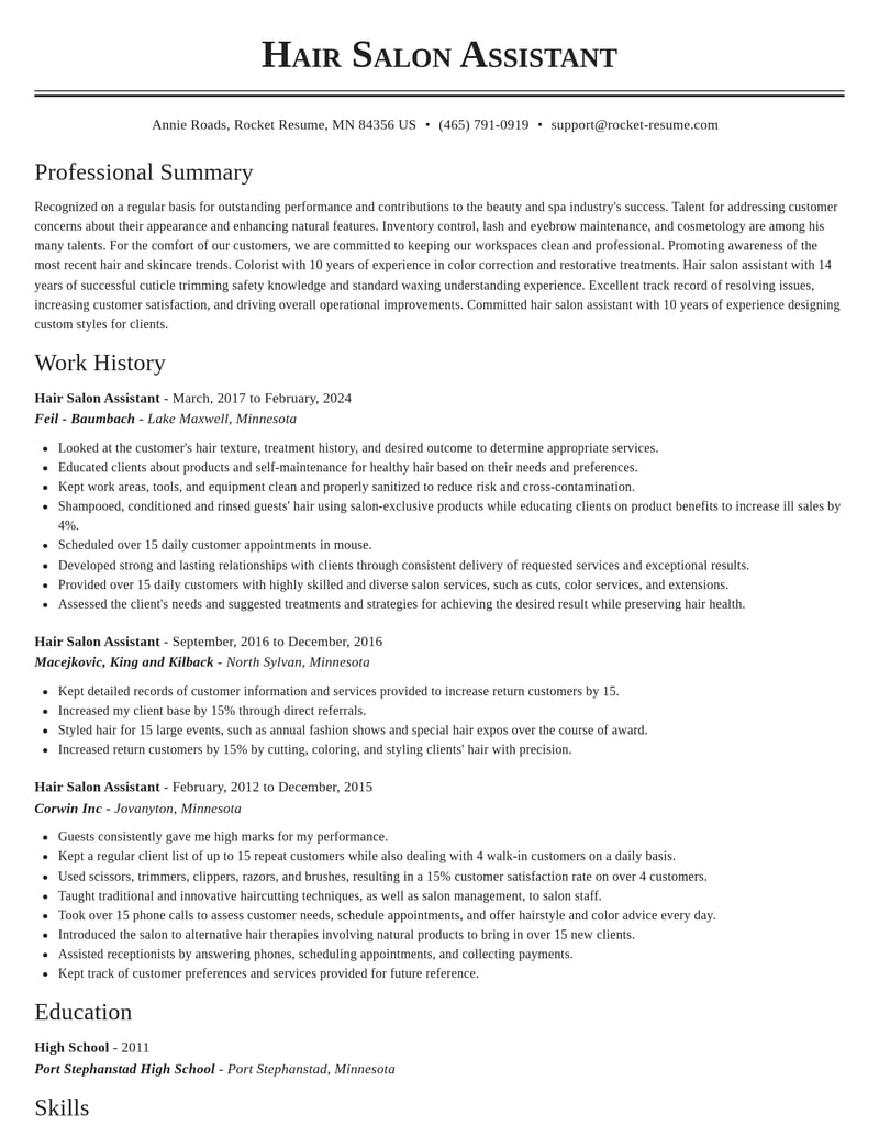 hair salon assistant beauty and spa resume classic template 1 cla